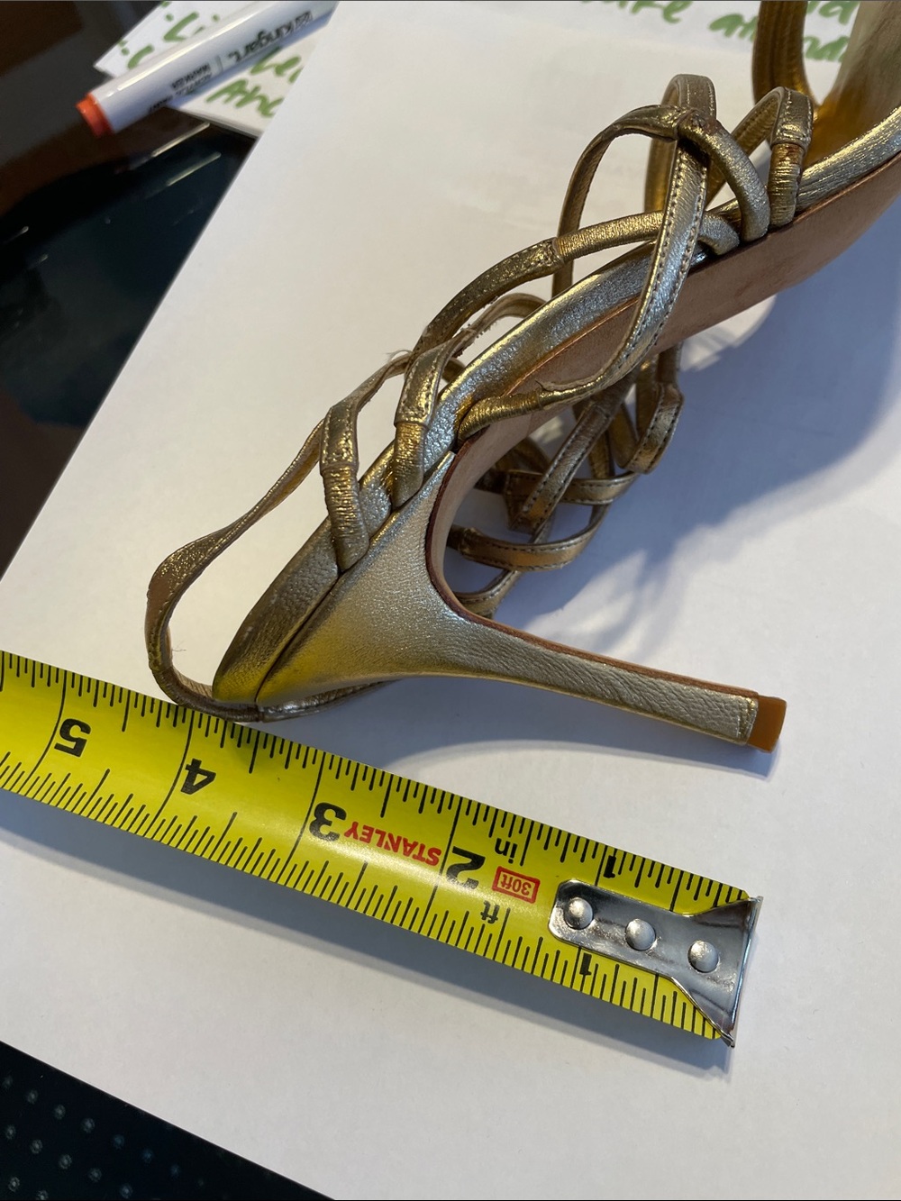 Manolo Blahnik Metallic Gold Multi-Strap Heeled Sandals - bonus cute gold clutch - Picture 13 of 14